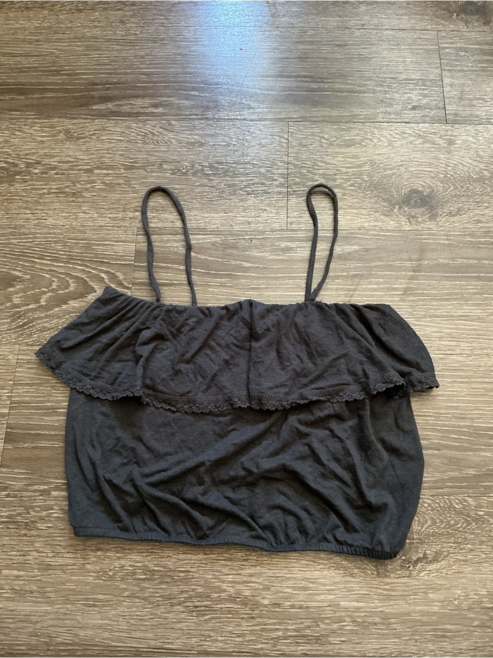 Women’s Black Ruffle Spaghetti Strap Top